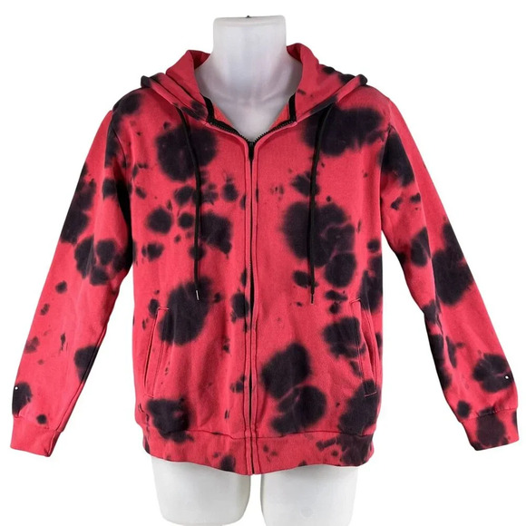 NWT AD Mens S Womens M Hoodie Red Black Tie-Dye Skull Graphic Hoodie Jacket - Picture 3 of 16